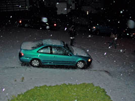 white hail piles up in San Francisco on my street, March 10, 2006